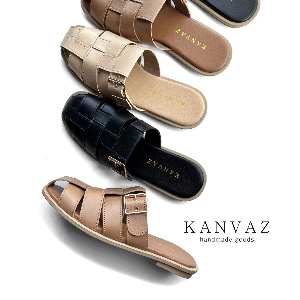 KANVAZ - ZELIA | Sandal Slop wanita, sendal mules selop wanita, sandal flat mules slipon