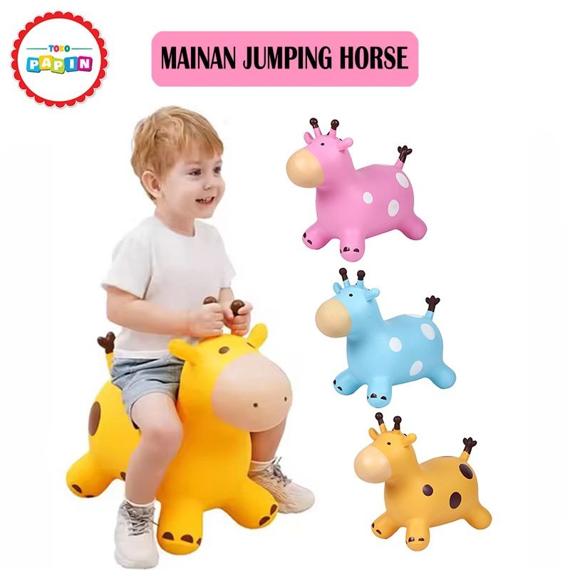 TokoPapin Mainan Kuda Kudaan Karet Jumping Animal Horse Mainan Anak Tunggang Kuda Sapi Rusa Jerapah 