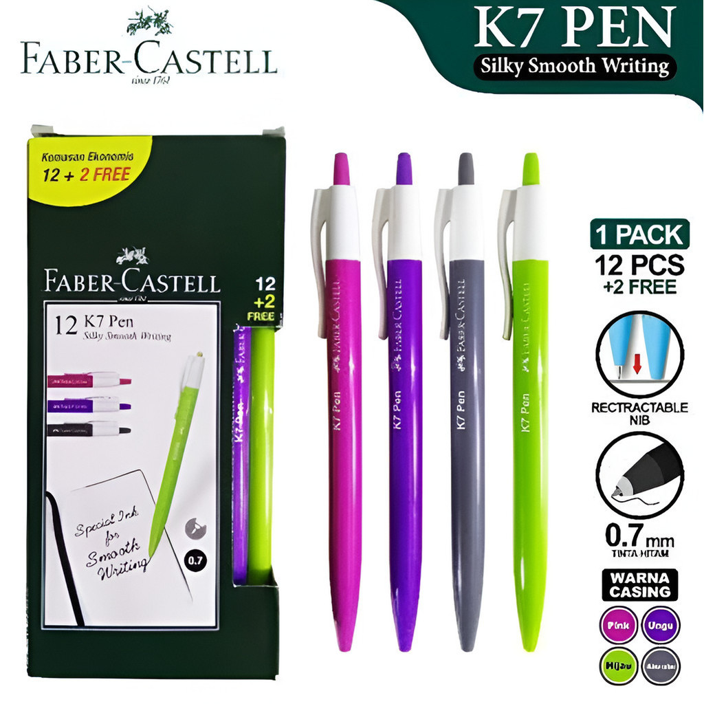

Ballpoint / Pulpen Faber Castell K7 0.7 mm Black Ink (12 + 2PCS) Model Cetrak Cetrek / Retractable