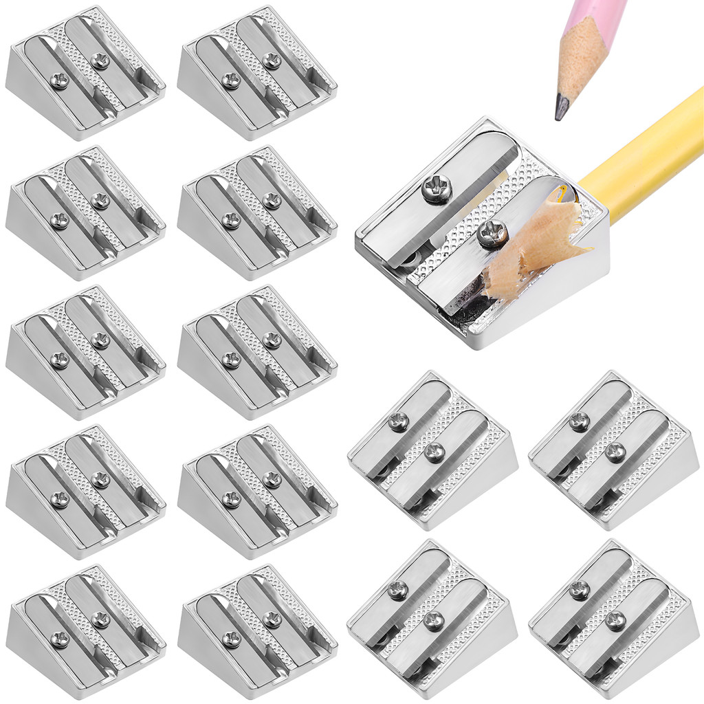 

20 Pcs Pencil Sharpener Aluminum Alloy Pencil Sharpener Small Metal Dual Holes Portable Office School Supplies