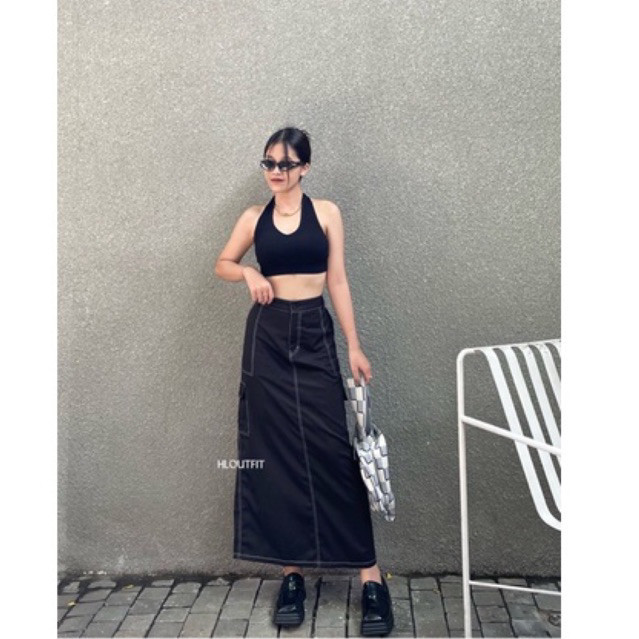 NANTARSHOP HL Cargo List Skirt Maxi- Rok Cargo List Panjang Realpict