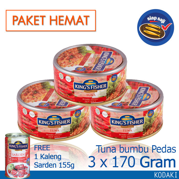 

Paket 3 Pcs King's Fisher Tuna Hot Spicy 170g gratis sarden 155g