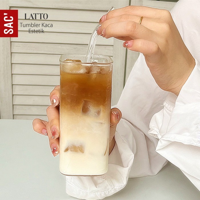 LATTO Gelas Kaca Aesthetic Gelas Kotak Minum Kopi Susu Jus Estetik Bening Transparan Transparent Gla
