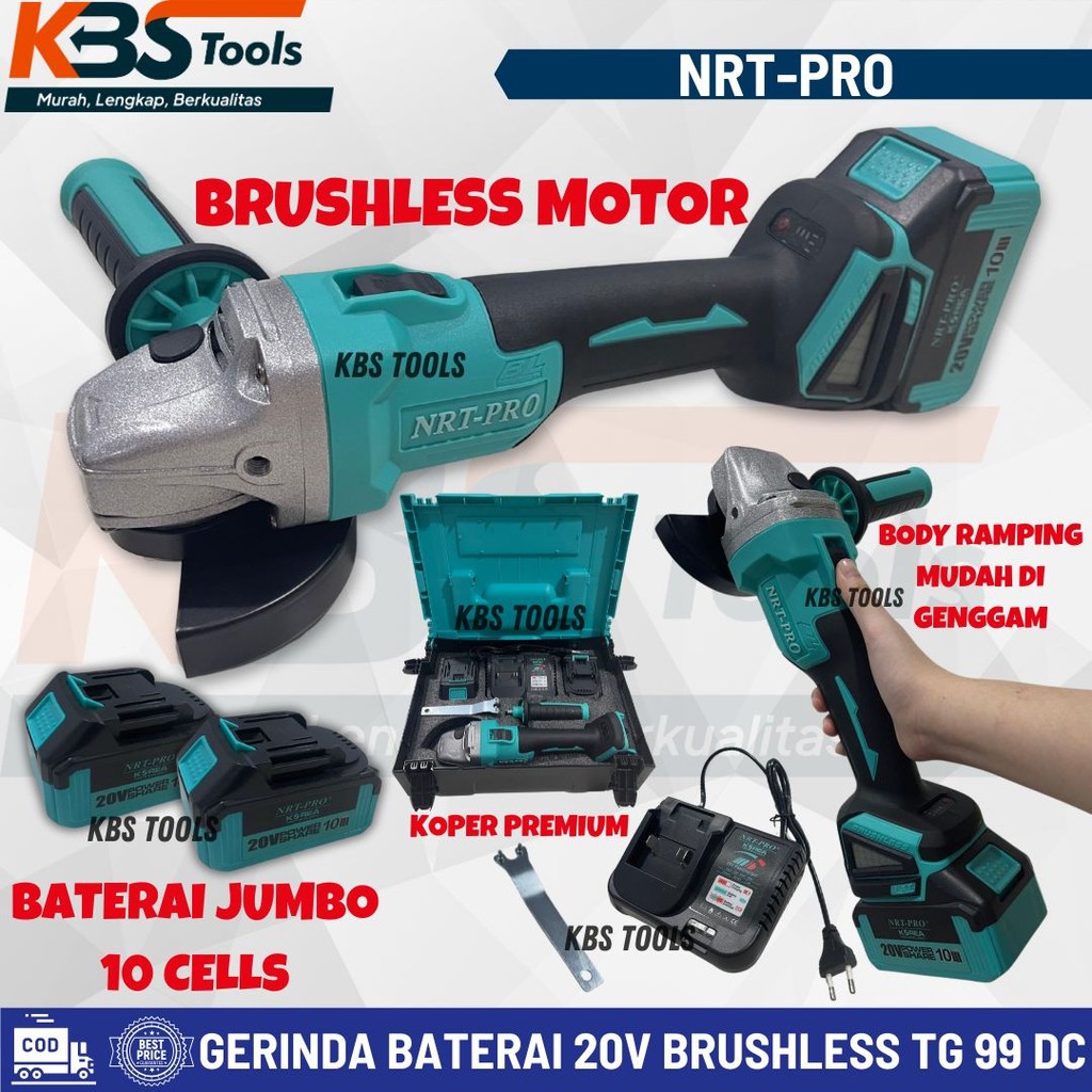Gerinda Cordless Angle Grinder 4" NRT PRO 20V 10 Cells TG 99 DC / Gurinda Baterai NRT-PRO TG99DC 20 