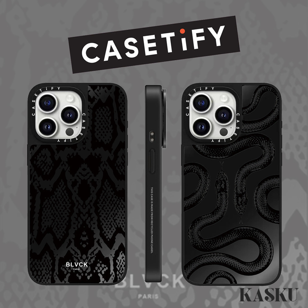 【New】CASETIFY Black Snake Skin Pattern Mirror Face Phone Case for IPhone 16 Pro Max 15 Plus 14 ProMa