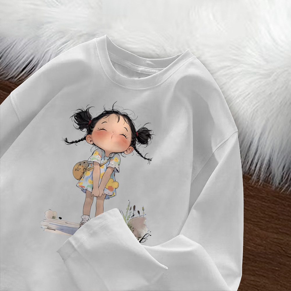 Kaos Lengan Panjang Wanita | Motif Kartun Anak Kecil Retro Girl | 100% Cotton