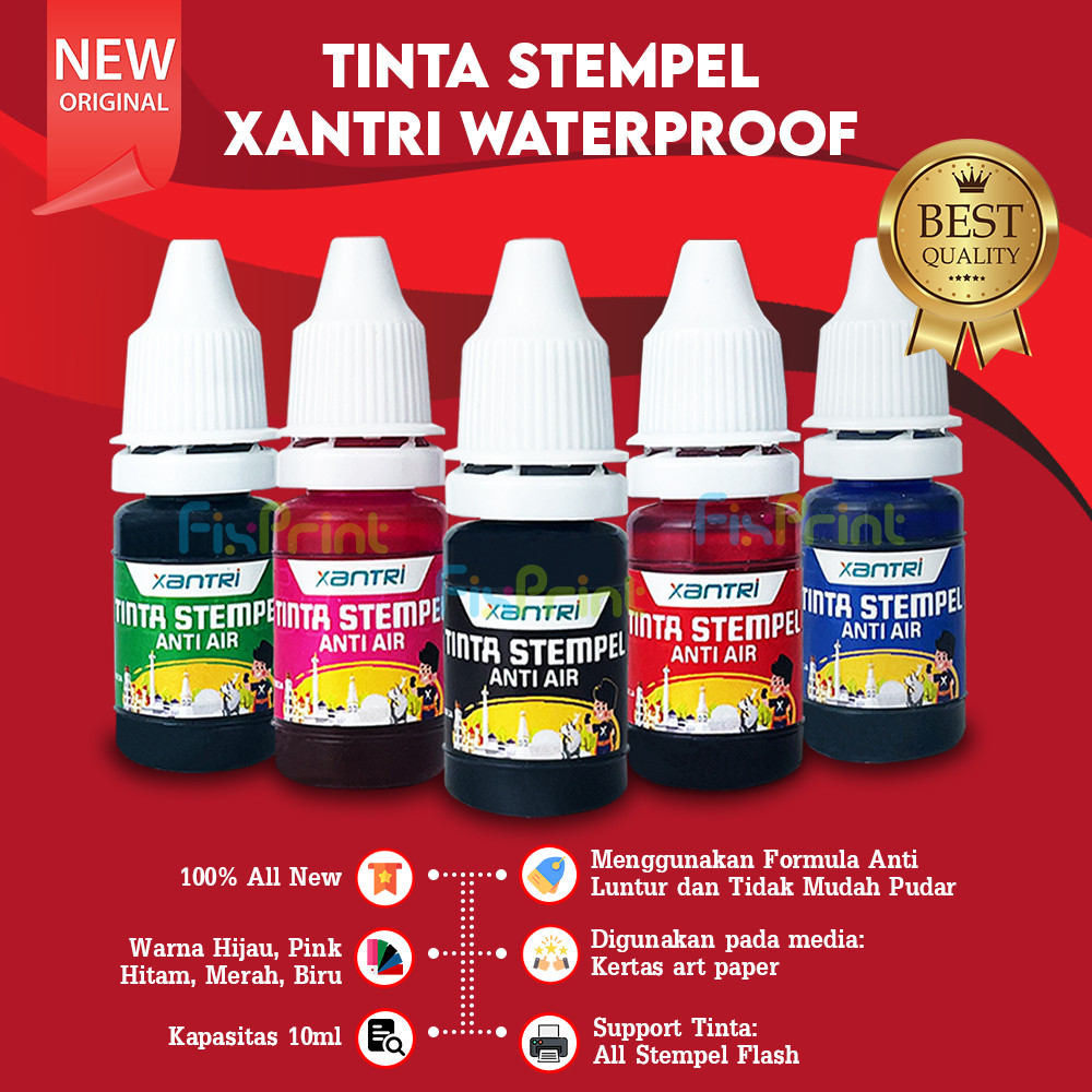 

Ink Stamp Flash Waterproof / Non Wareproof Tinta Refill Stempel Xantri 10ml Biru Hitam Hijau Merah Pink Oranye Ungu