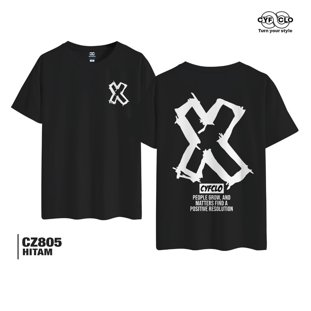 Cyfclo Kaos T-Shirt CZ805 Cyfclo X Hitam Putih T-Shirt Pendek 100% Katun Santai Adem Daily Wear