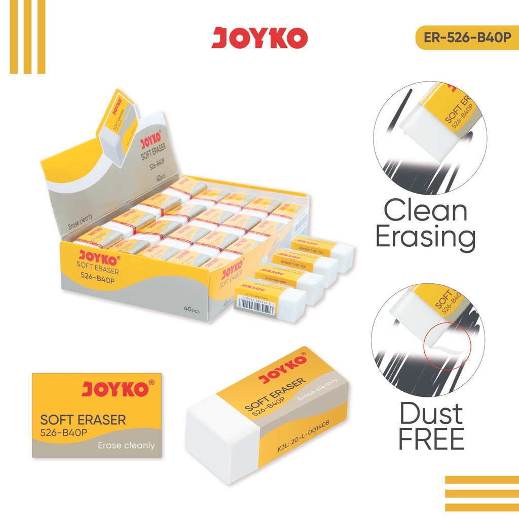 

JOYKO Eraser Penghapus 1 Pack ER-526-B40P Isi 40 Pcs