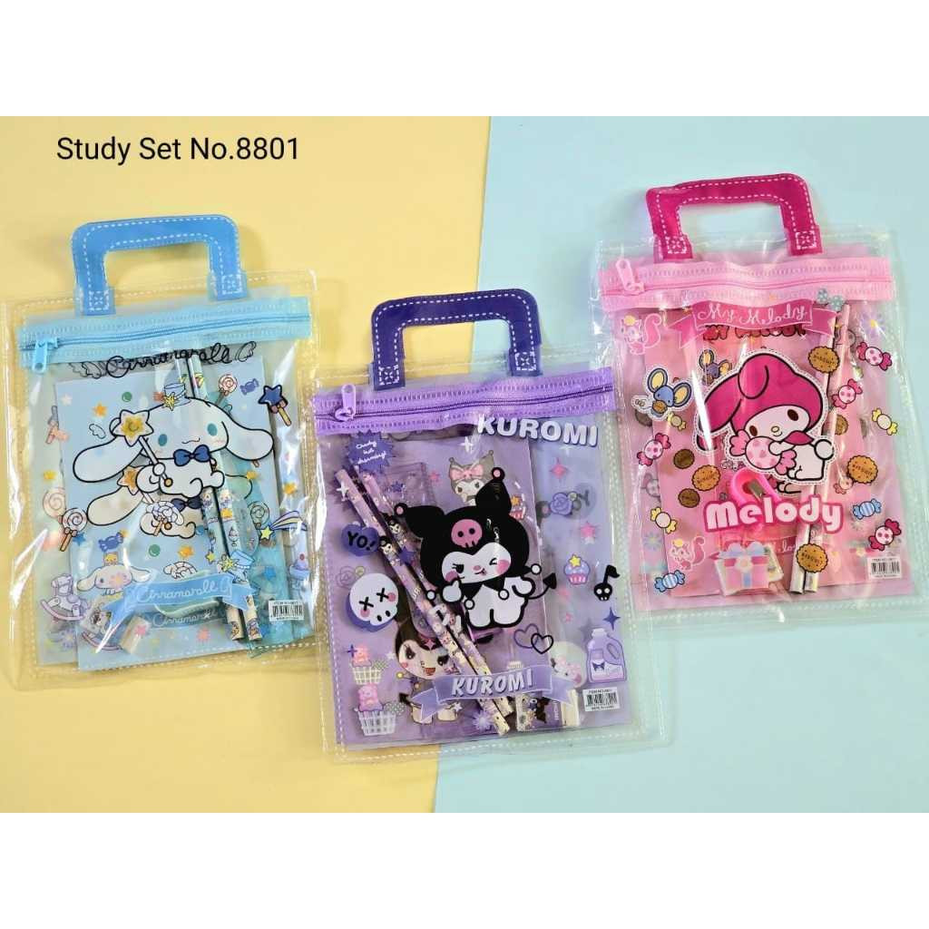 

6.6 PAKET ALAT TULIS 8801 SANRIO MELODY CINNAMOROLL KUROMI STATIONERY SET STUDY SET KOTAK ada TENTENGAN
