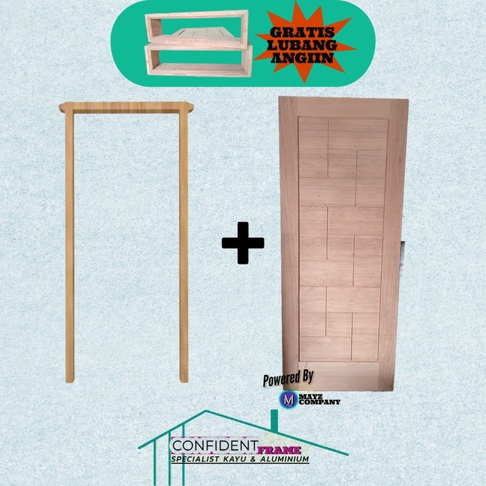 Kusen Pintu Kayu Set Meranti/Pintu+Kusen+Loster Set