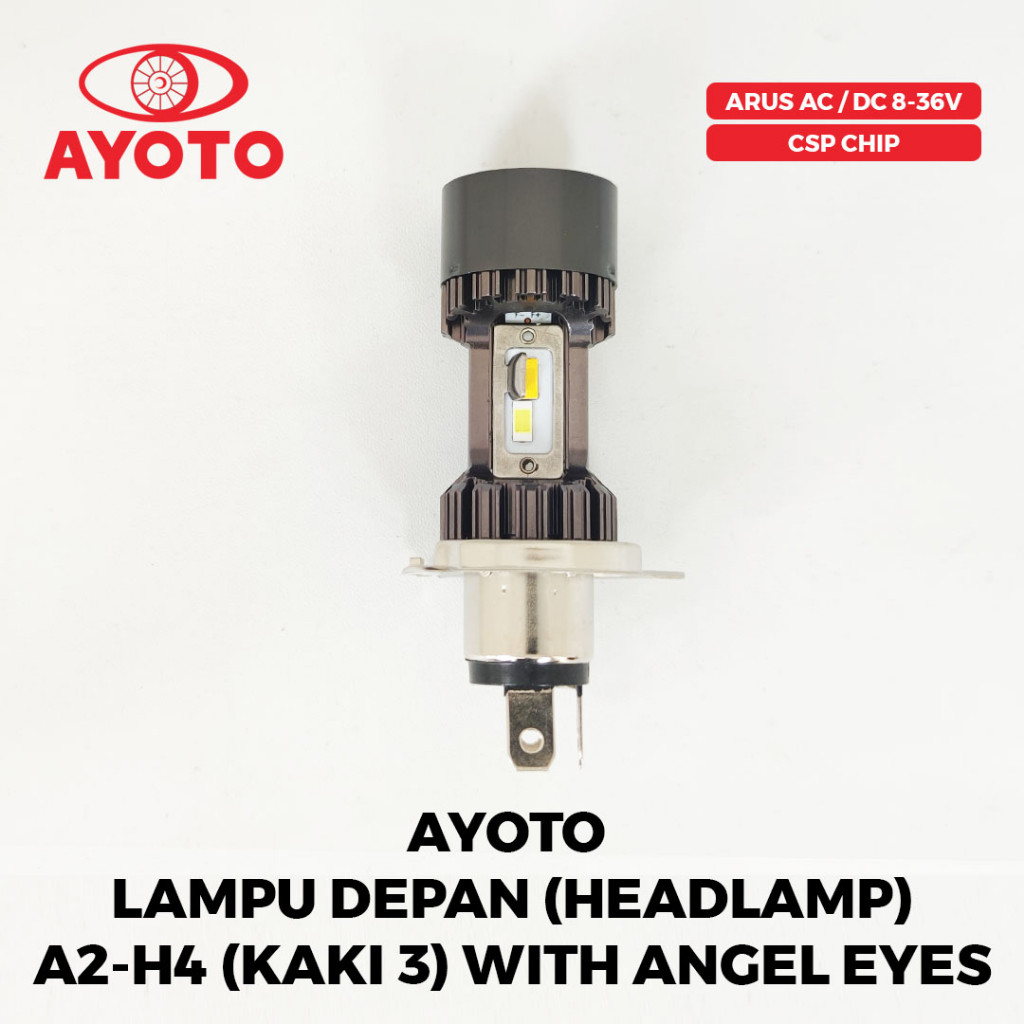 ABOLAILSHOP  AYOTO Lampu Depan Headlamp H4 Led A2-H4 Angel Eyes Warna Biru A2H4 Untuk Mobil Motor La