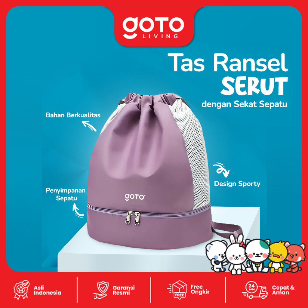Goto Cartney Tas Ransel Serut Travel Bag Olahraga Pria Wanita Unisex