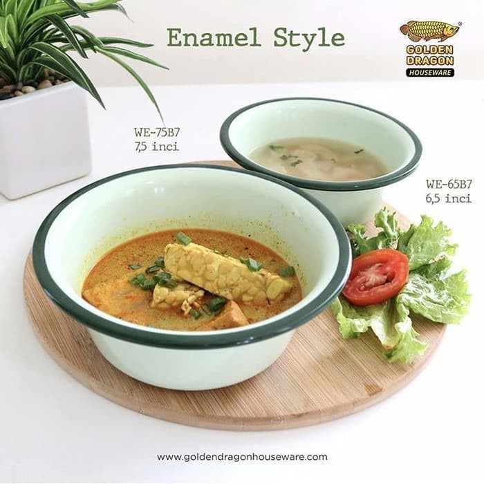 Mangkuk Bulat Enamel 7,5 inch WE-75B7 - Golden Dragon Melamine - Hijau