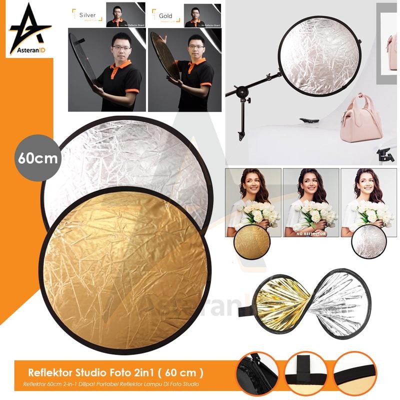 

Reflektor Studio Foto 2in1 Diameter 60cm Reflector Cahaya Gold Camera