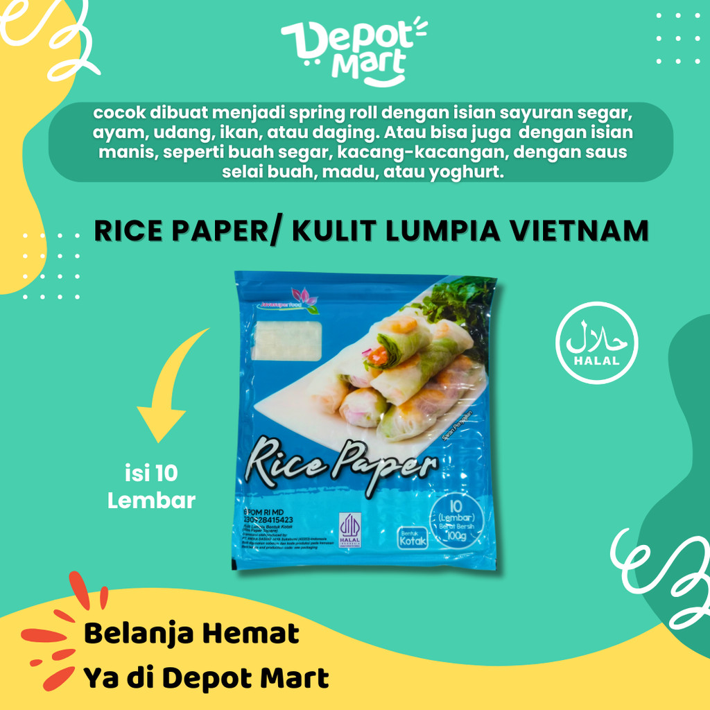 

Jual Rice Paper 100gr (10 lembar) / Banh Trang High Quality Rice Paper / Kulit Lumpia Vietnam Rice Paper / rice roll spring roll (halal) /10 lembar Depot Mart