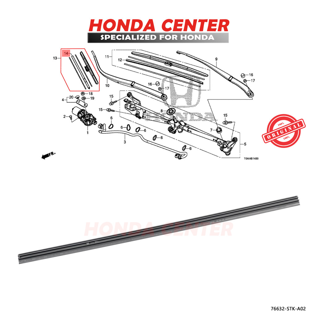 Karet Refil Wiper Depan Kiri Crv Rm Gen4 Crz 2012 2013 2014 2015 2016 2017