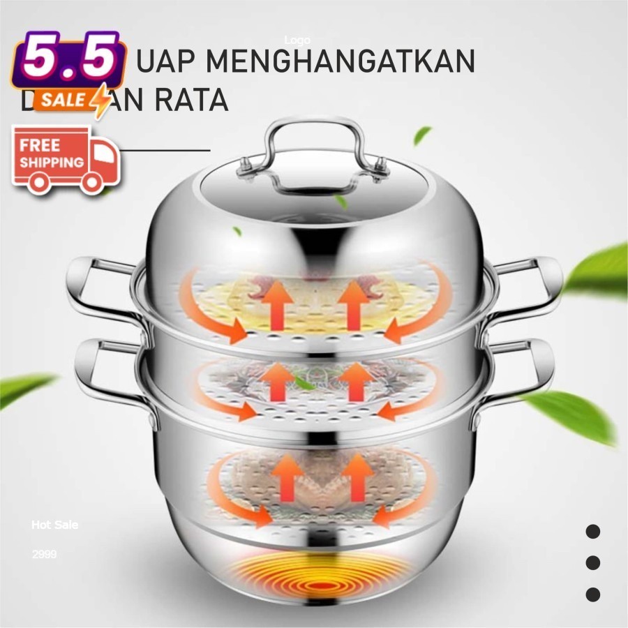 PANCI KUKUS 3 SUSUN STEAMER STAINLESS STEEL NAGAKO / 3 TINGKAT DANDANG SERBAGUNA KUKUSAN DIMSUM 28 C