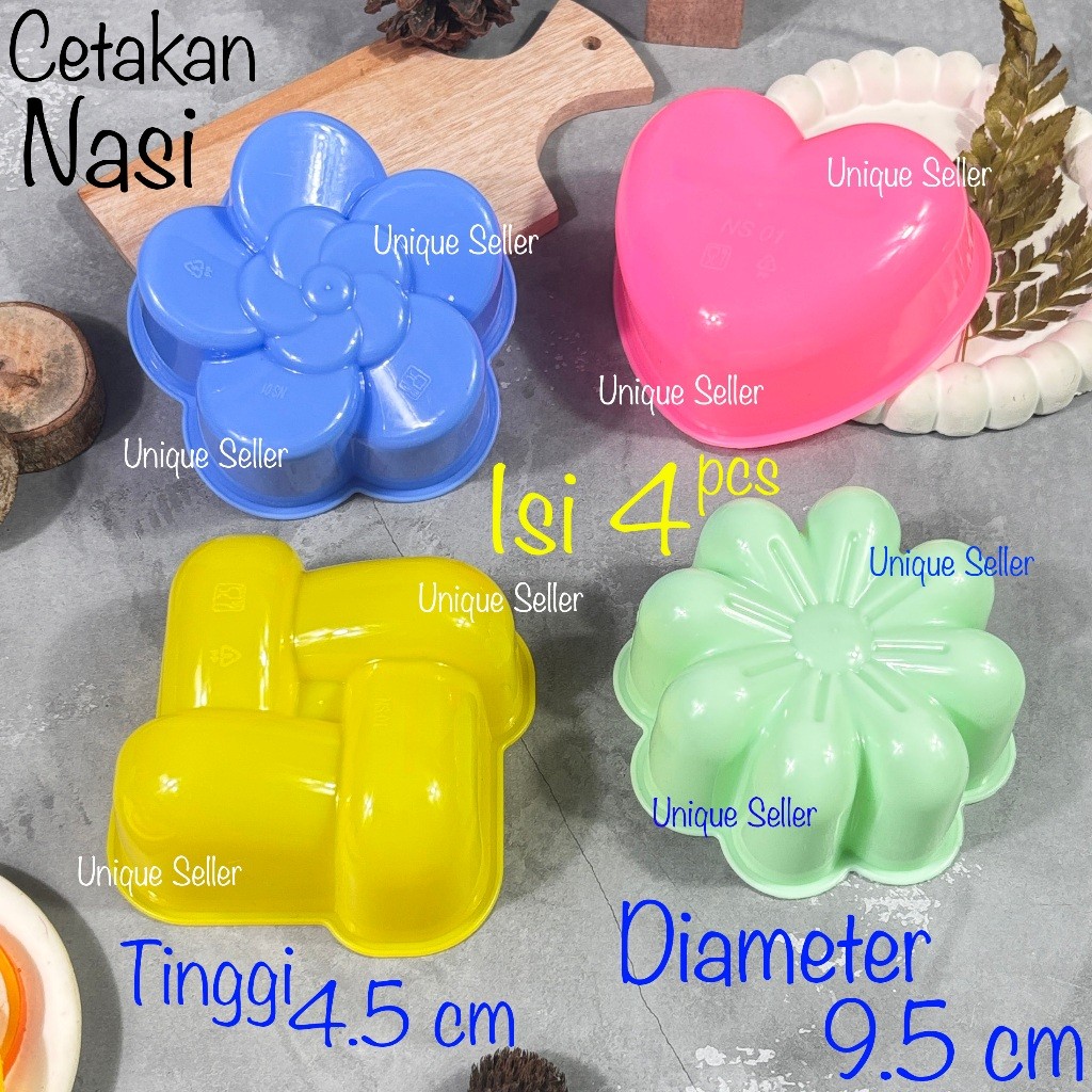 Cetakan Nasi Bento Puding Kue Putu Ayu Bolu Agar Ager Ketan Bunga Hati Kembang 9.5 cm isi 4 pcs