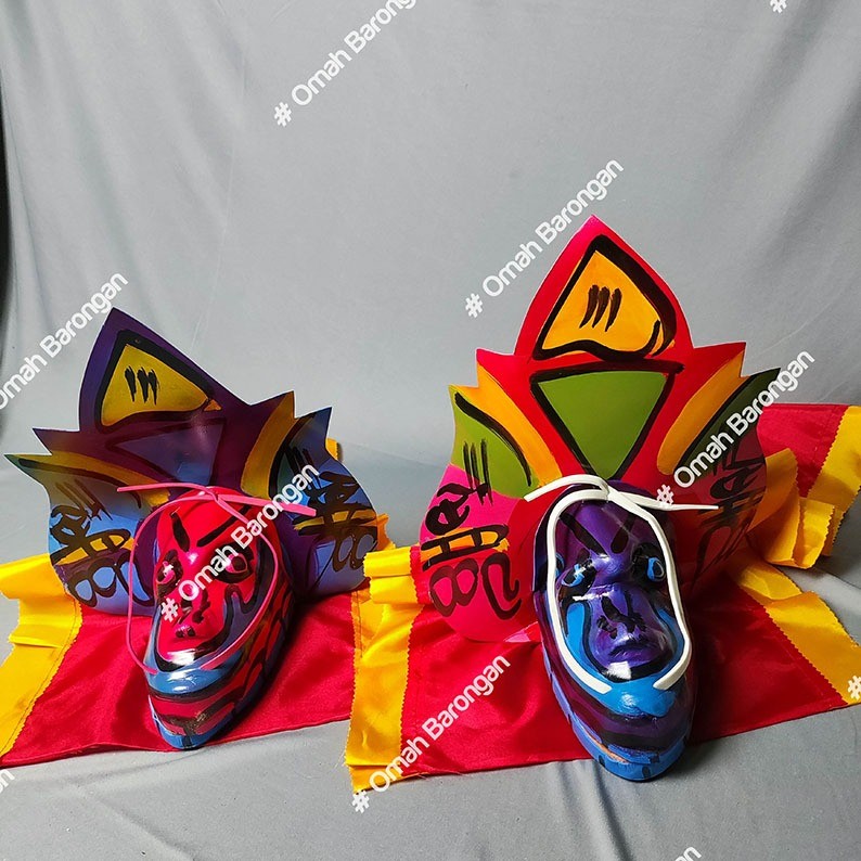 Barongan Anak Mainan Caplokan Spon Ukuran Kecil Motif Kayu Devil