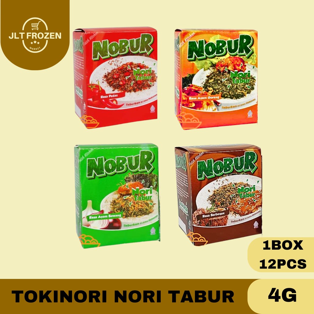 

Tokinori Nobur / Nori Tabur Rumput Laut / Rasa Ayam Panggang / Ayam Bawang / Barbeque / Pedas Kemasan 4g 1 BOX/12 PCS