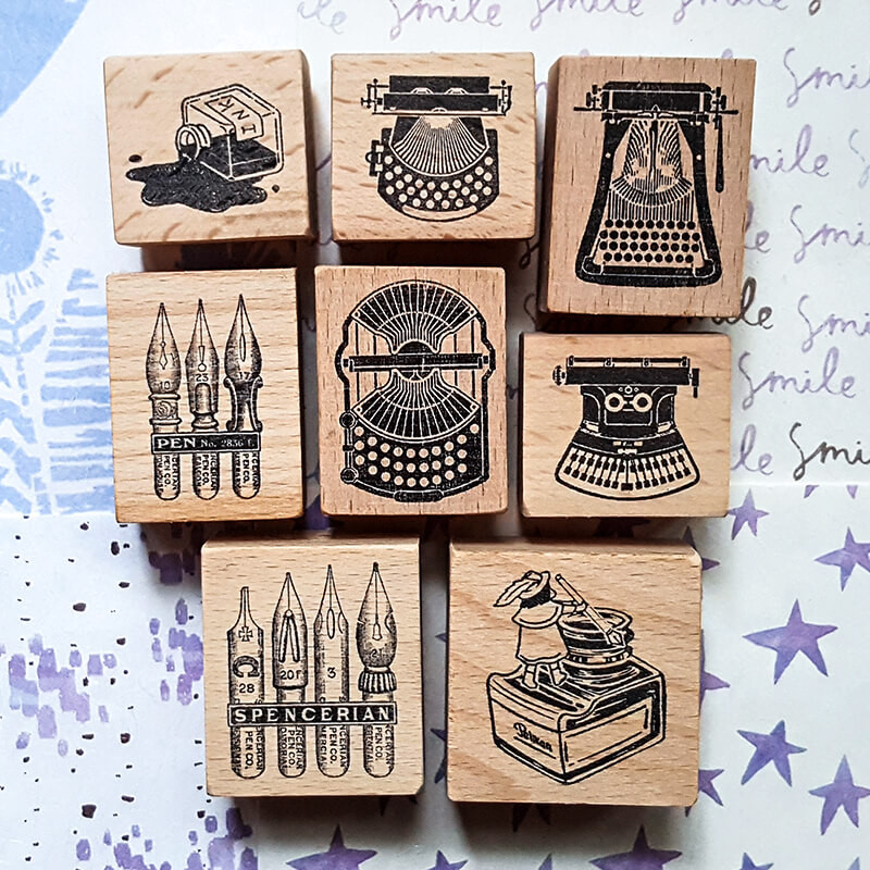 

Stamp Scrapbooking Nib Pens Ink Bottle Typewriter Daily Life Diary Decoration Cute Wooden Stamps