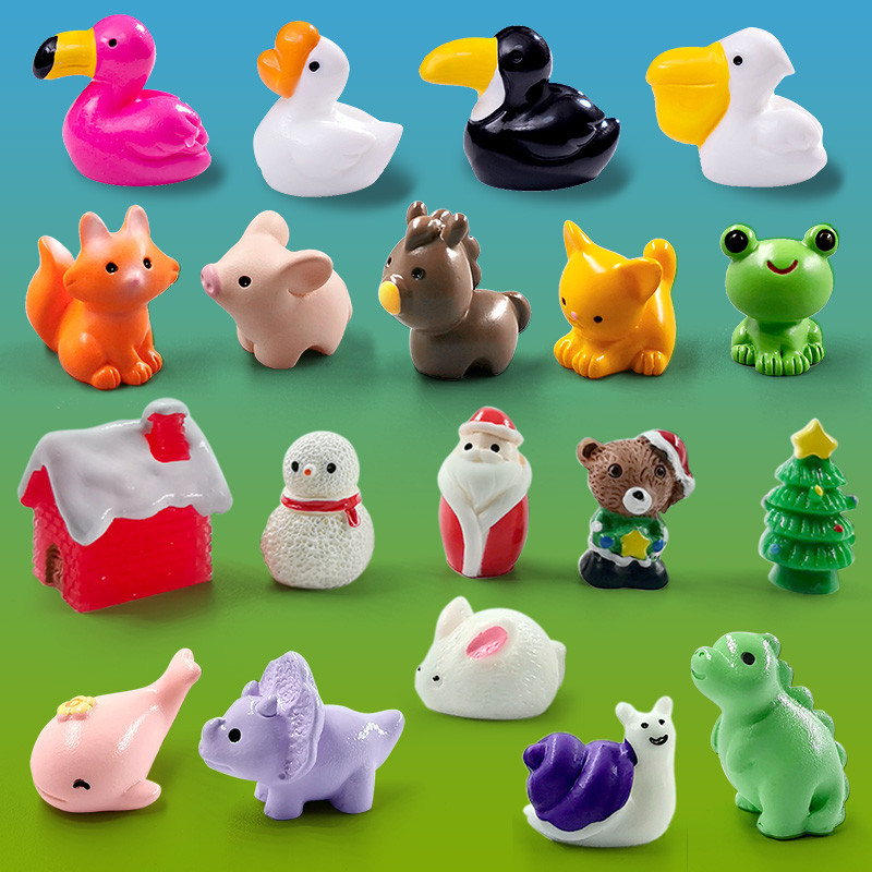 20Pcs Christmas Toucan Pelican Capybara Squirrel Fox Rabbit Pig Cat Snail Figurine Miniature Fairy G