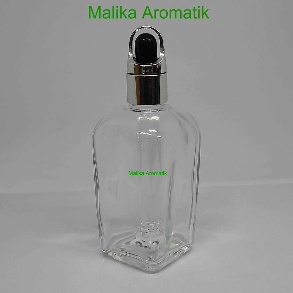 Botol 100 ml Square Clear Pipet Topi / Botol Serum / Botol Pipet / Botol Kaca Kosmetik
