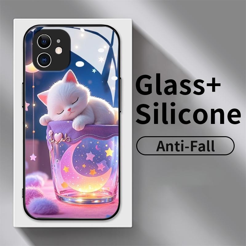 Casing Kaca Keras For Xiaomi 12 Lite Mi 11 Lite 11 Lite 5G 11 Lite 5G NE Kaca Tempered Kucing Lucu C