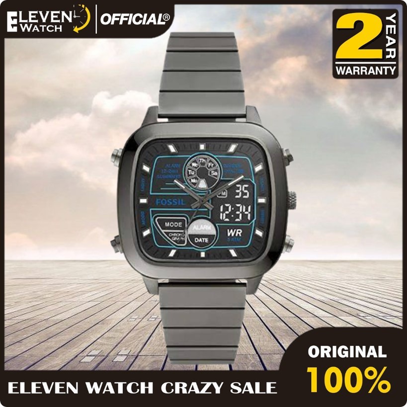 [Promo] Jam Tangan Pria FS 5892 / FS5892 Retro Analog-Digital Smoke Stainless Steel  Garansi 2 Tahun