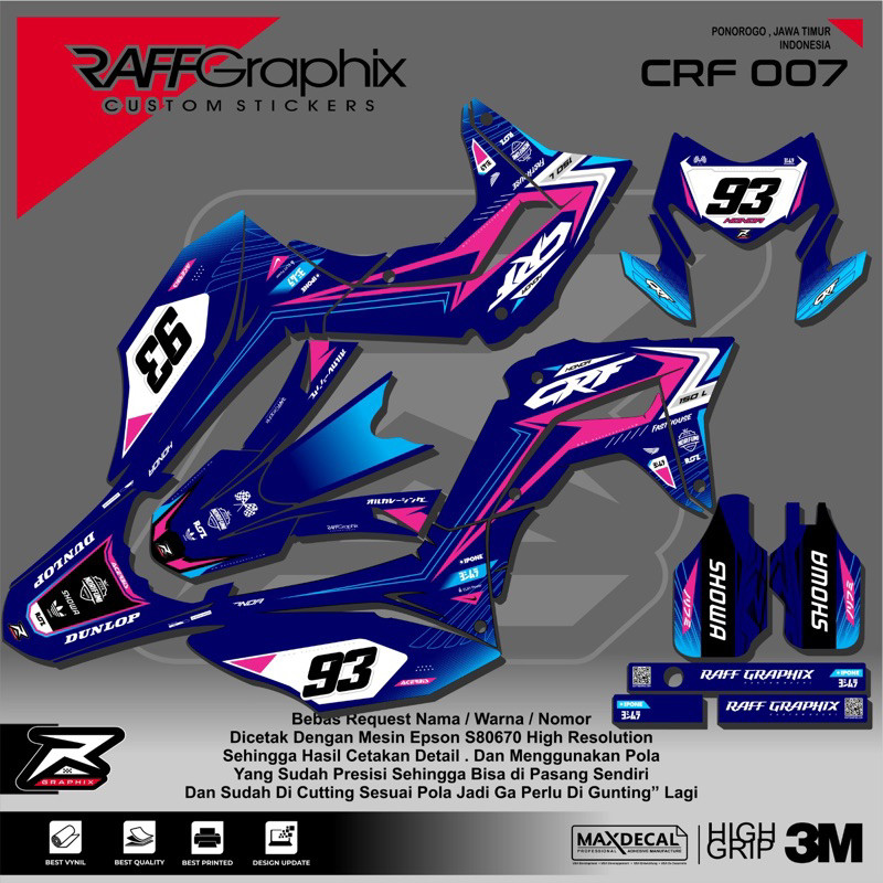 DECAL CRF SUPERMOTO - DECAL CRF 150- DECAL CRF FULL BODY -DECAL CRF CUSTOM