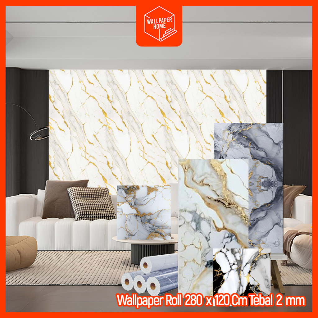 WALLPAPER HOME - Vinyl Motif Marble Roll 120 x 280 cm Sticker Dekorasi Kamar PET Tebal 2 mm A58