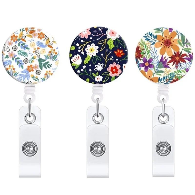 

Retractable Flowers Pattern Nurse Badge Reel for ID Tag Name Badge Holder Chest ID Work Card Badge Clip Accessories
