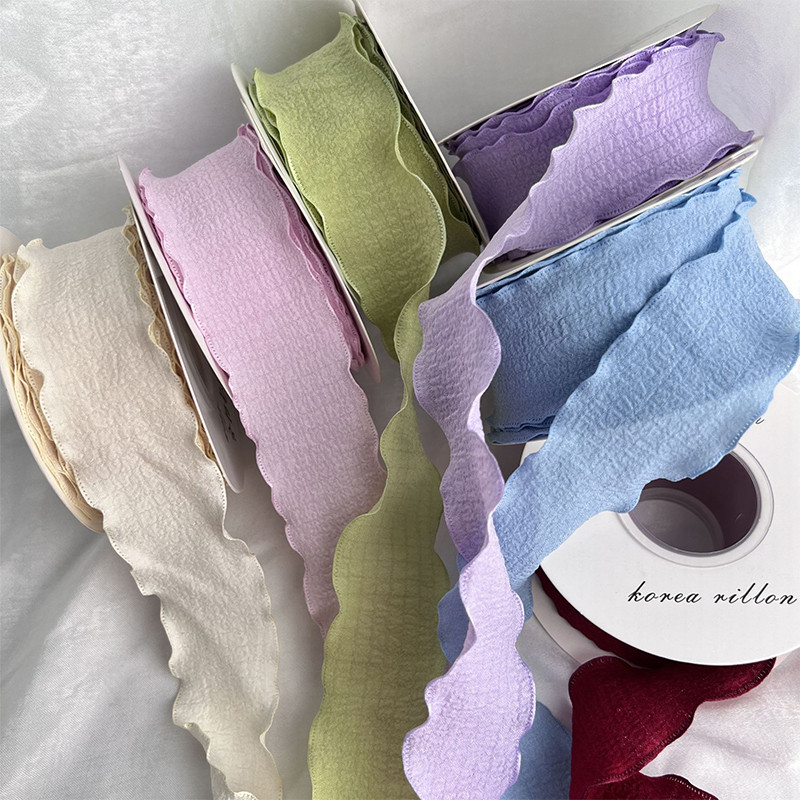 

1roll Pleated Fishtail Yarn Ribbon Flower Bouquet Packaging Cream Macaron Style Diy Sewing Fabric Ruffle Webbing Bar Party Decor