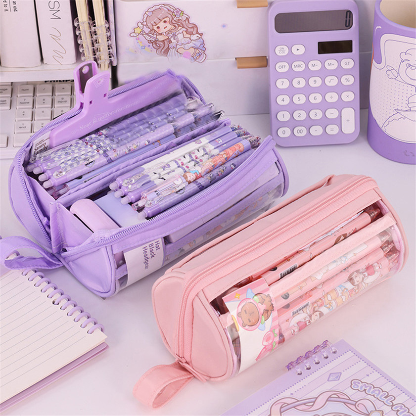 

Transparent Pencil Case Box Standing Pencils Bag Lapicera Estuche Escolar 3 Compartimientos Astuccio Scolastico Back To School