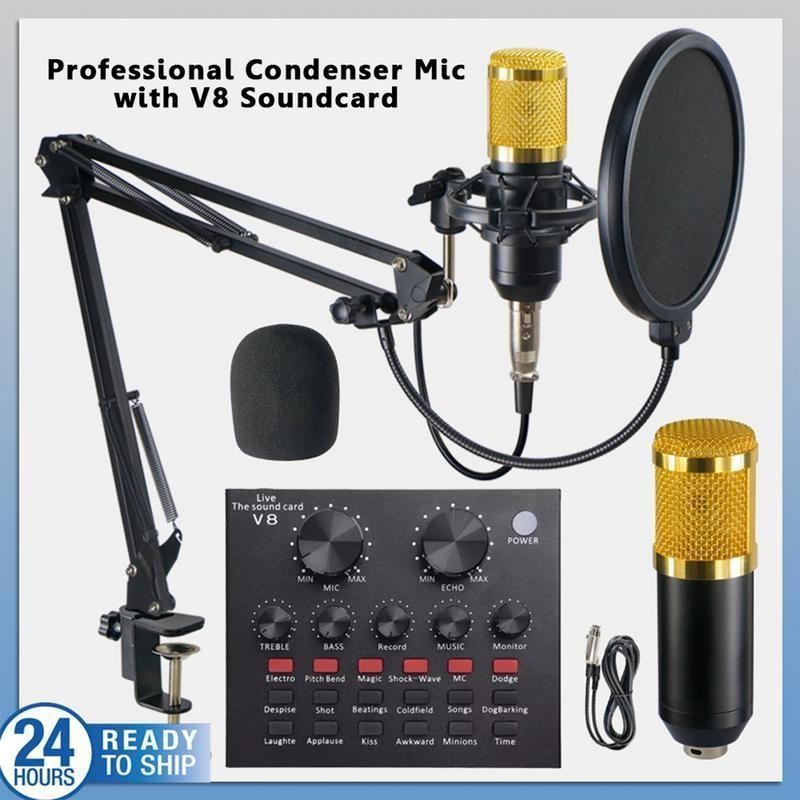 MKC KIMISO Mikrofon Kondensor Profesional Dengan Set Kartu Suara BM800 V8 untuk Rekaman Studio dan S