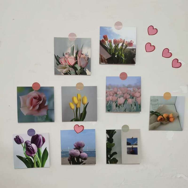 

Ins Style Plant Flower Tulip Rose Postcard 9 Sheets Square Double-sided Diy Decorative Card Background Wall Sticker Photo Props