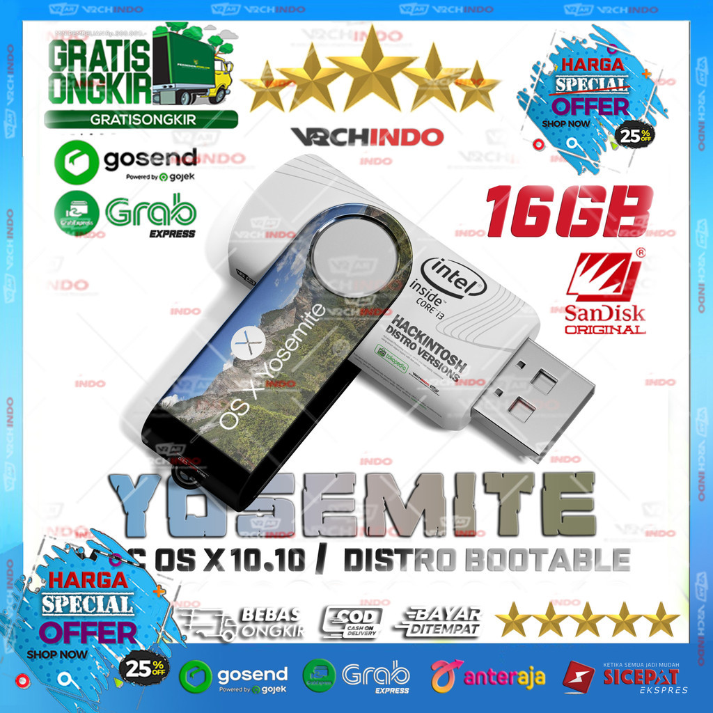 Mac OS X 10.10 - MacOS YOSEMITE | Hackintosh for PC Komputer / Laptop / Dekstop | 16GB Bootable Inst