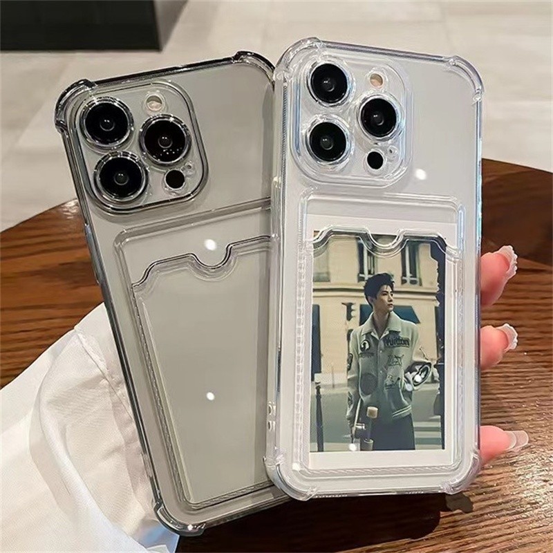 Transparant Card Slot Holder Soft Case For iphone  Slot card holder protective case