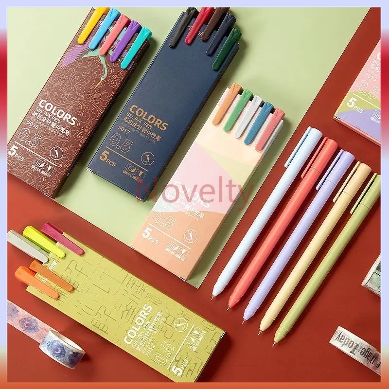 

Novelty 5 PCS set pen gel morandy / Pulpen gel warna macaron journal-0.5mm