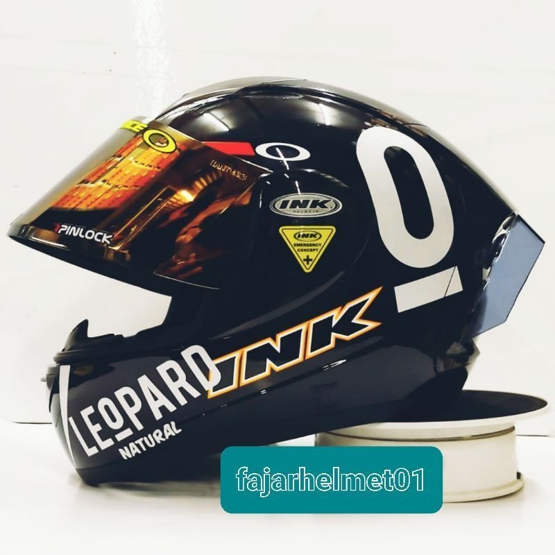 Helm Full Face KYT INK CL Max Solid Black Matt Doff Paket Ganteng Leopard RedBull