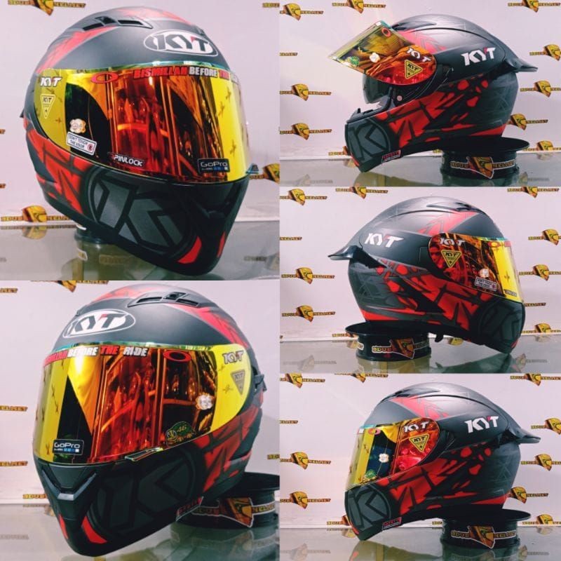 Helm Full Face KYT Falcon FR Spike Gunmetal Doft / Red Fluo Paket Ganteng