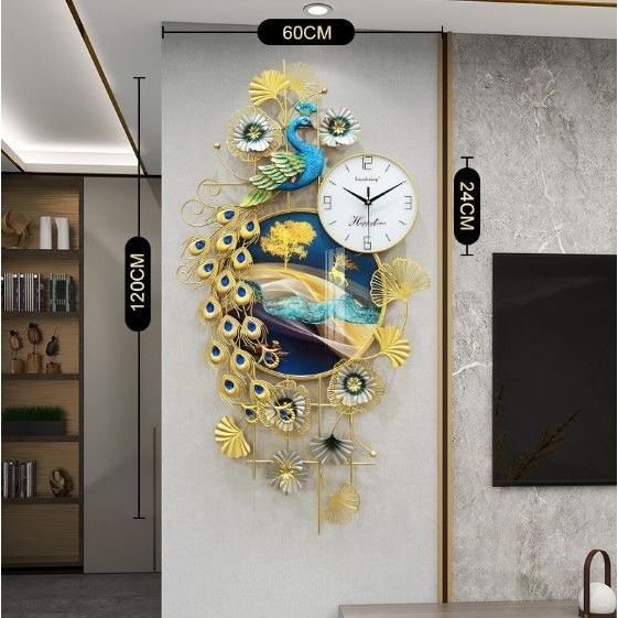 Jam Dinding Mewah Hiasan Wall Decor Dekorasi Merak BR 09
