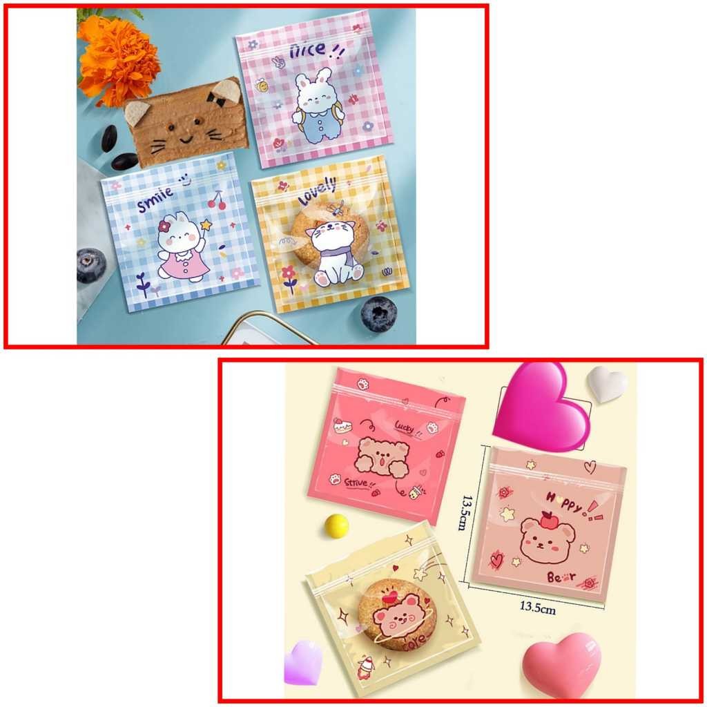 

10pcs Plastik KLip Ziplock Kemasan Cookies Kue Aksesories Beads Manik gelang Lucu Motif Kartun 13x13