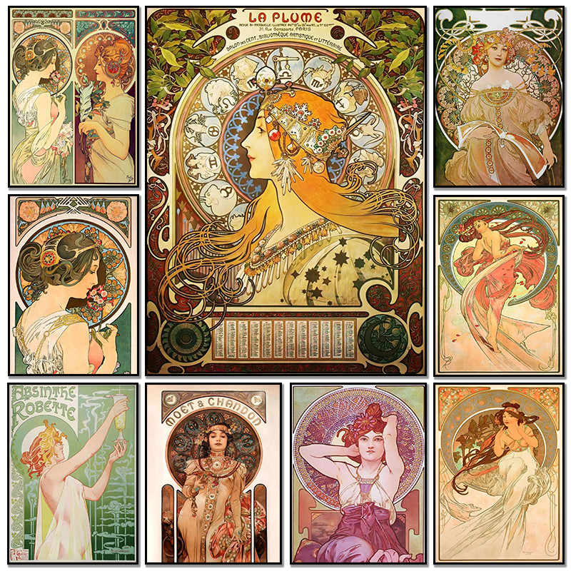 Vintage Alphonse Mucha Illustration sters Nouveau Canvas Paintings Prints Elegant Wall Art Pictures 