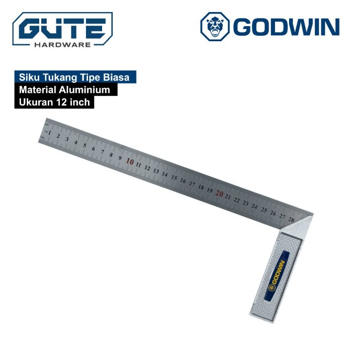 

GUTE Penggaris Siku Tukang 30 cm 12 Inch GODWIN Stainless Steel 100 - Aluminium 12 Inch