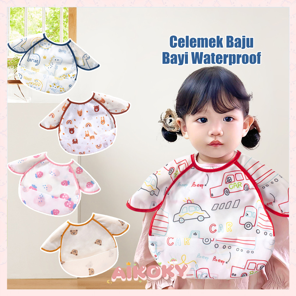 AIKOKY Baby Bib Lucu Celemek Baju Bayi Waterproof Bib Baju Makan Bayi Motif Kartun