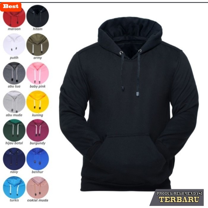 hoodie pria kekinian Jaket Polos Hoodie Pria Wanita Distro Bahan Fleece Halus Dan Tebal - hitam (jum