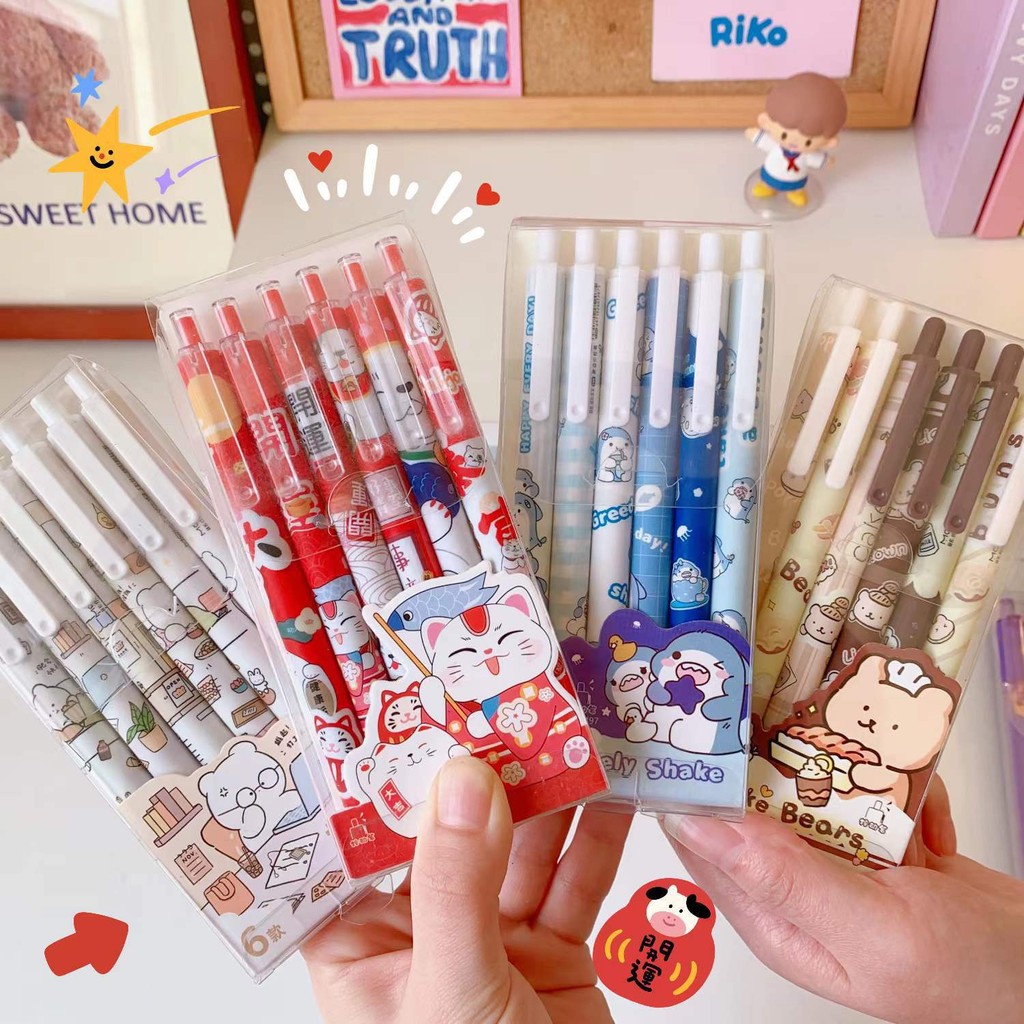 

6Pcs/set 0.5mm Neutral Pen Korean Style Simple Cute Super Cute Creative Ins Style Student Black Pen Office Stationery