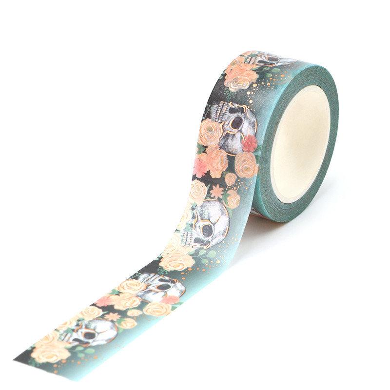 

1PC. 10M Decorative Gold Foil Rose and Skull Halloween Washi Tape Kawaii Journal material Masking Tape Journaling Stationery